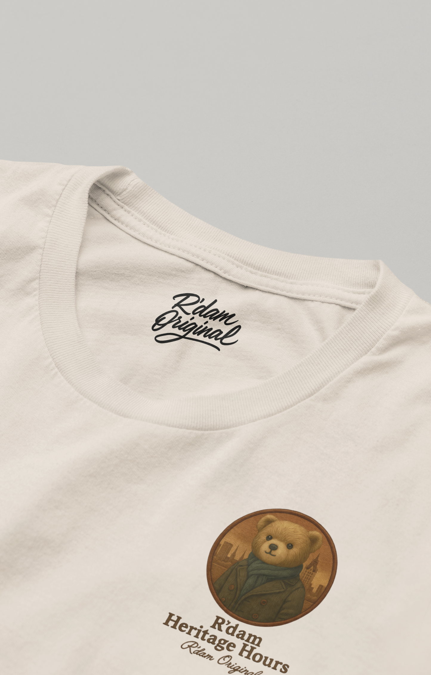 Detaillabel en borstprint R’dam Original Heritage Hours – crème variant