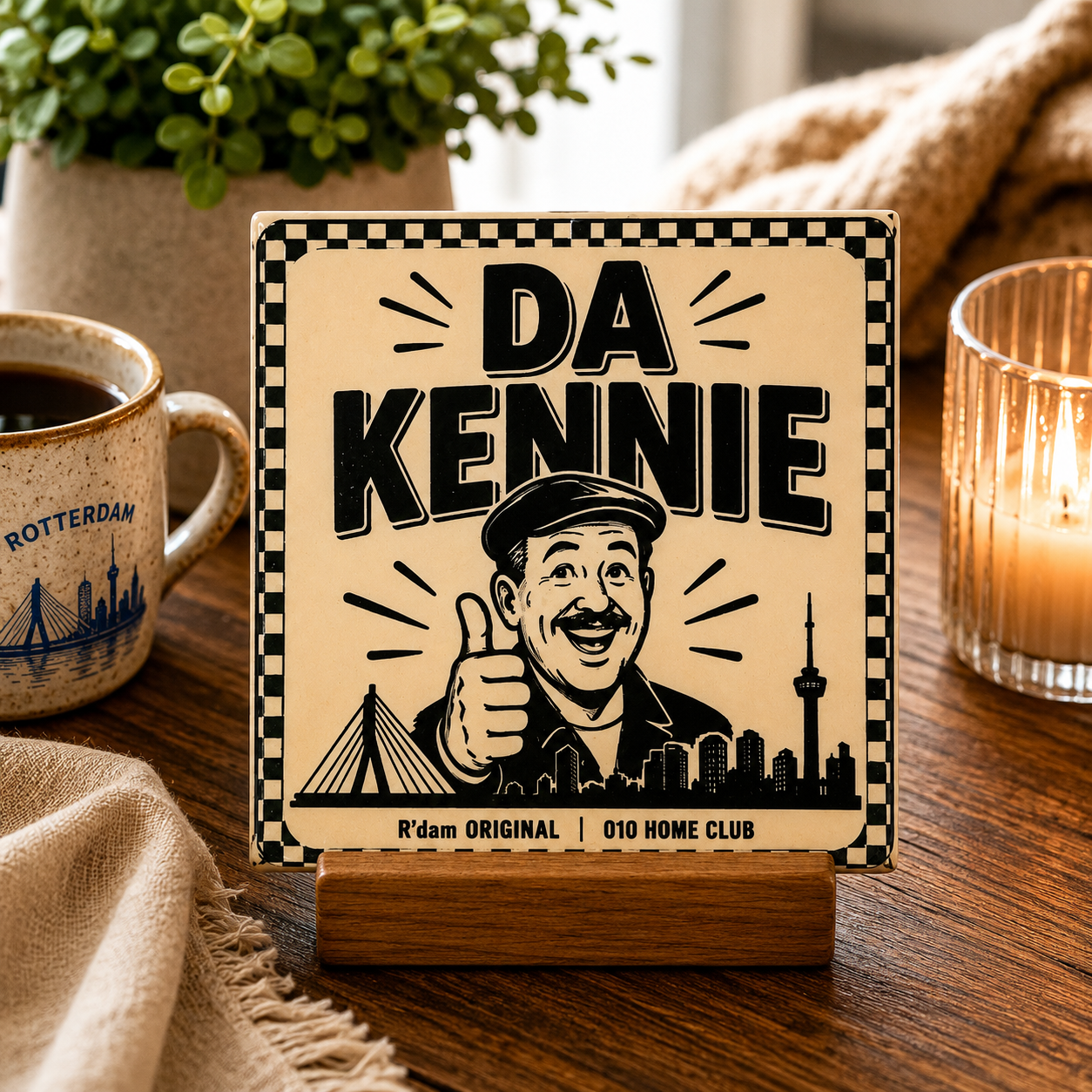 Keramisch 010 Home Club tegeltje met tekst Da Kennie en havenman illustratie