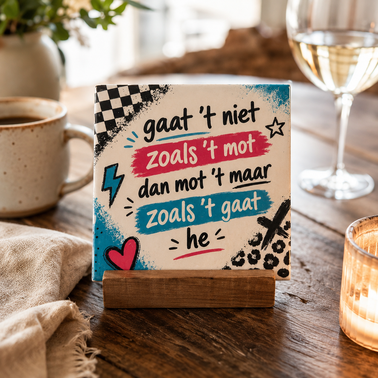 Keramisch Rotterdam tegeltje met quote “Gaat ’t niet zoals ’t mot” van 010 Home Club