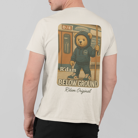 R’dam Below Ground t-shirt zandkleur met metro teddy – R’dam ORIGINAL
