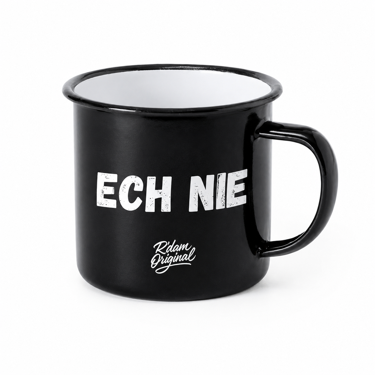 Zwarte R’dam ORIGINAL mok met witte tekst Ech Nie
