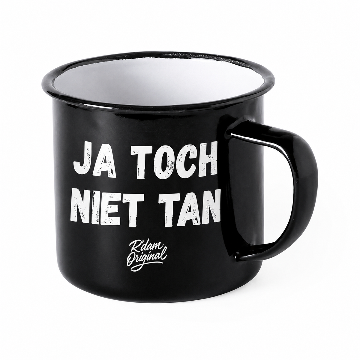 Zwarte R’dam ORIGINAL mok met witte tekst Ja Toch Niet Tan