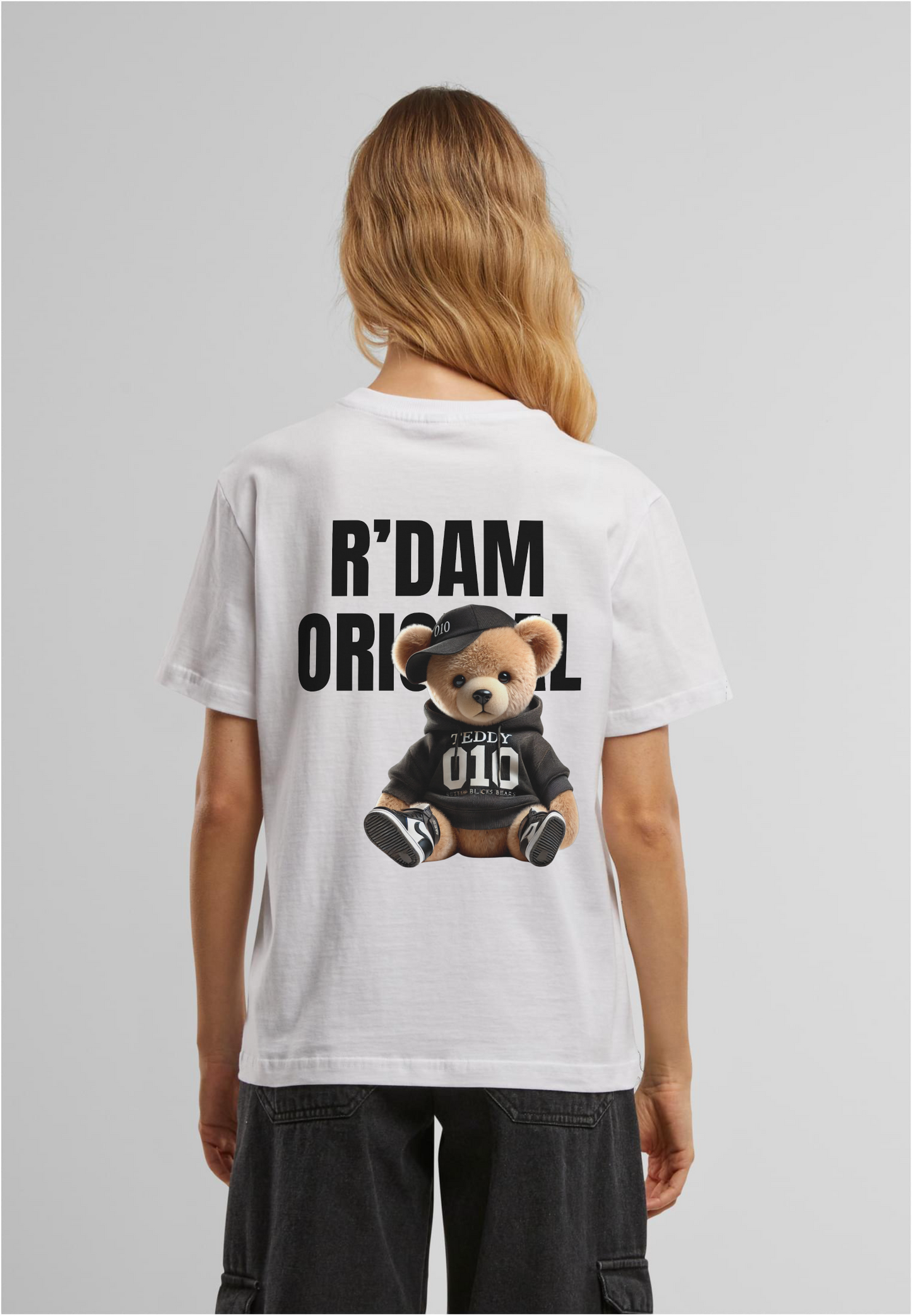 R’dam Original Teddy Girl" Dames T-shirt – Cute Streetwear met 010 Vibe zwart