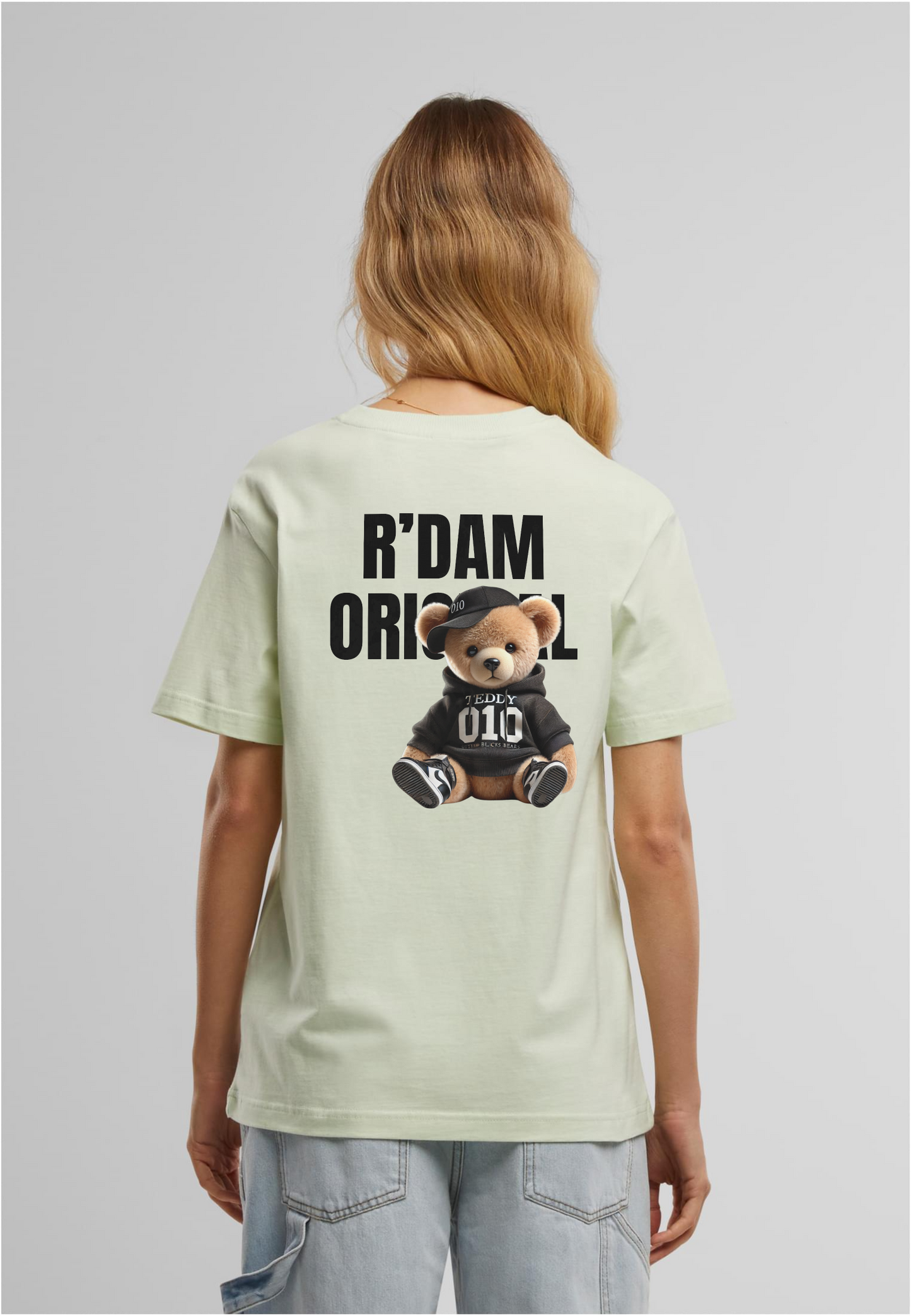 R’dam Original Teddy Girl" Dames T-shirt – Cute Streetwear met 010 Vibe zwart