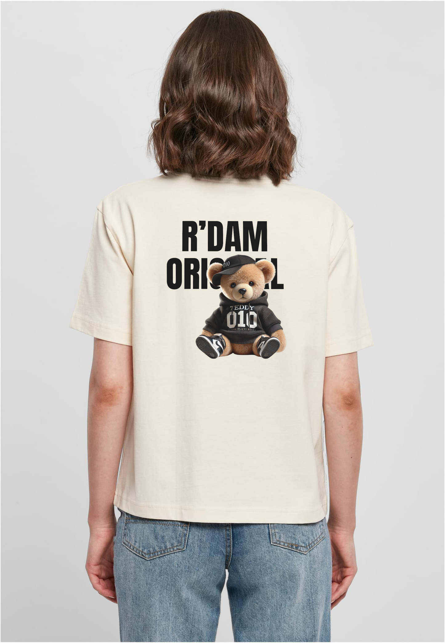 R’dam Original Teddy Girl" Dames T-shirt – Cute Streetwear met 010 Vibe zwart