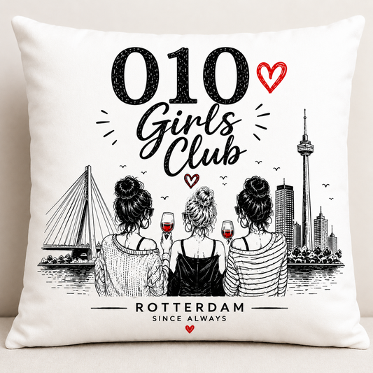 Wijffies Club kussen 010 Girls Club – Wit, katoen 50x50 cm inclusief vulling