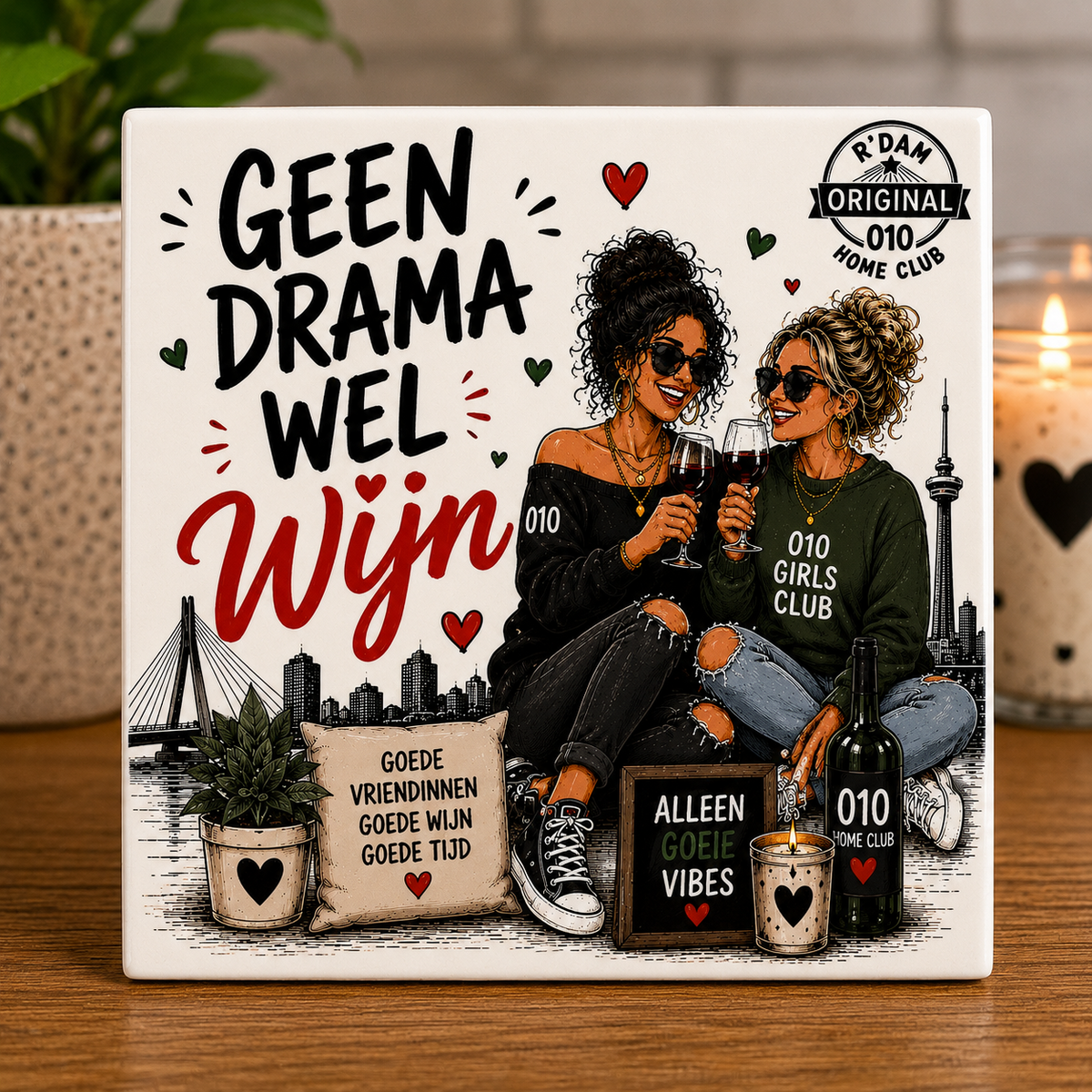 Wijffies Club tegeltje – Geen drama, wel wijn