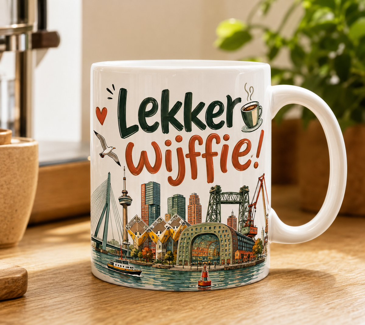 Witte 010 Bakkies Club mok met kleurrijk Rotterdam-design Lekker wijffie!