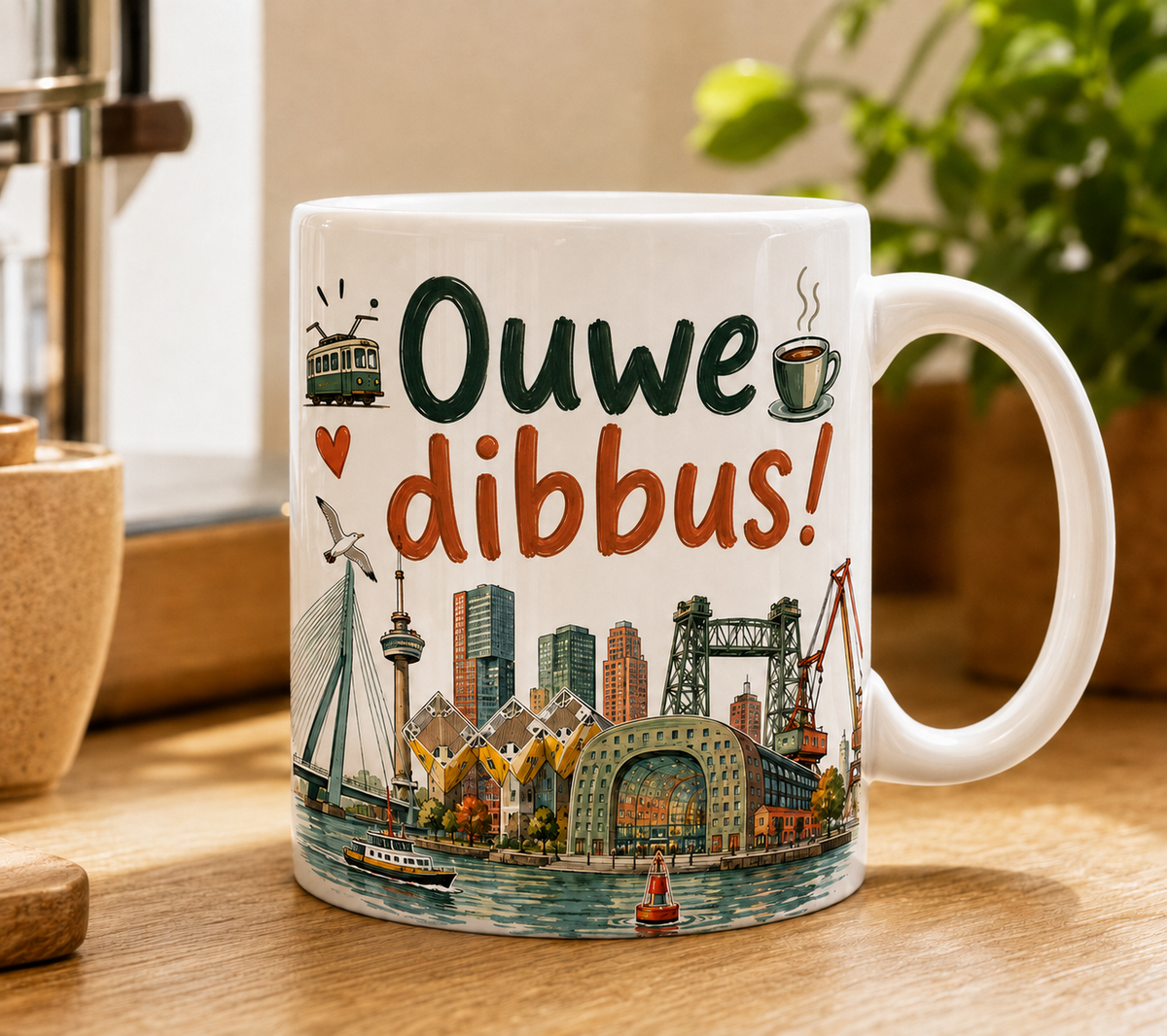 Witte 010 Bakkies Club mok met kleurrijk Rotterdam-design Ouwe dibbus!
