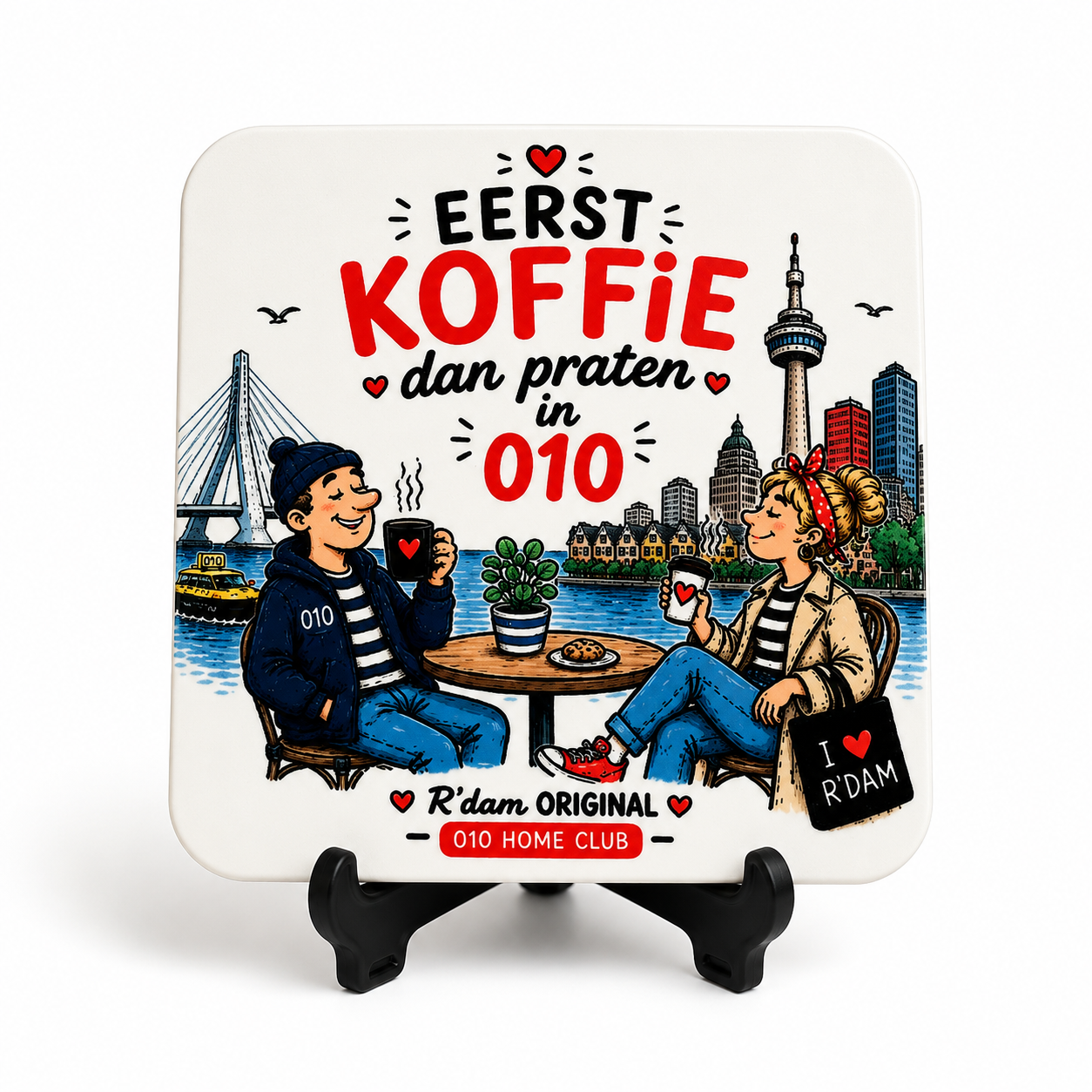 010 Home Club onderzetter met tekst Eerst koffie dan praten in 010