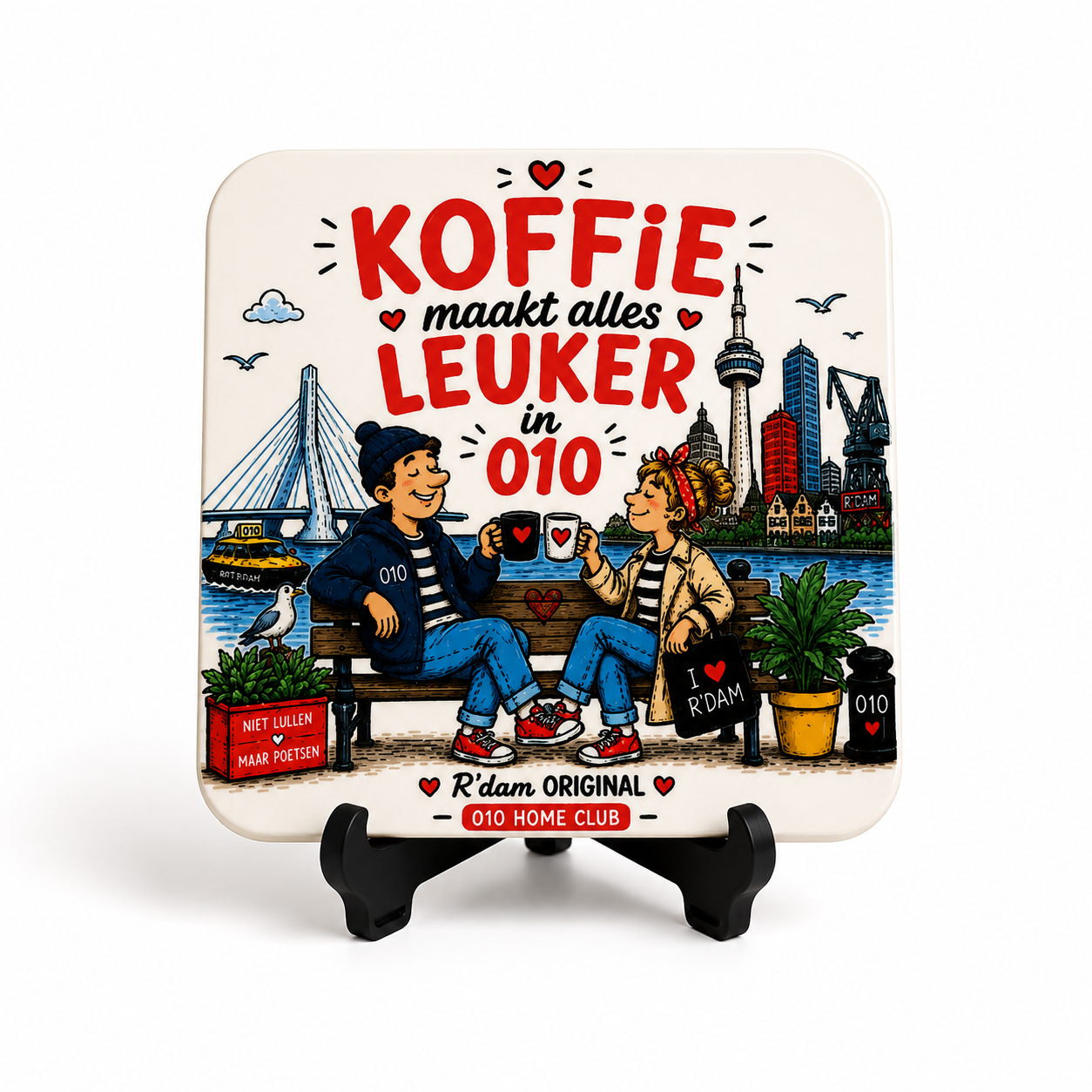 010 Home Club onderzetter met tekst Koffie maakt alles leuker in 010