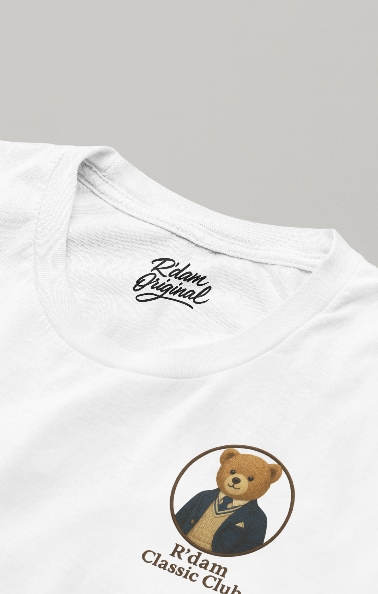 Close-up borstprint R’dam Original Classic Club wit kleur