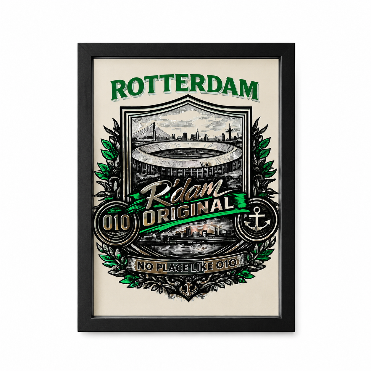Decoratieve Rotterdam spiegelprint met skyline en 010 design van R’dam ORIGINAL