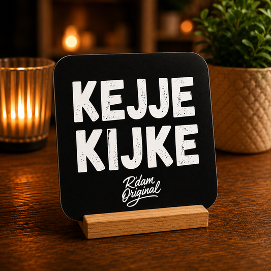 Houten R’dam ORIGINAL onderzetter met tekst Kejje Kijke