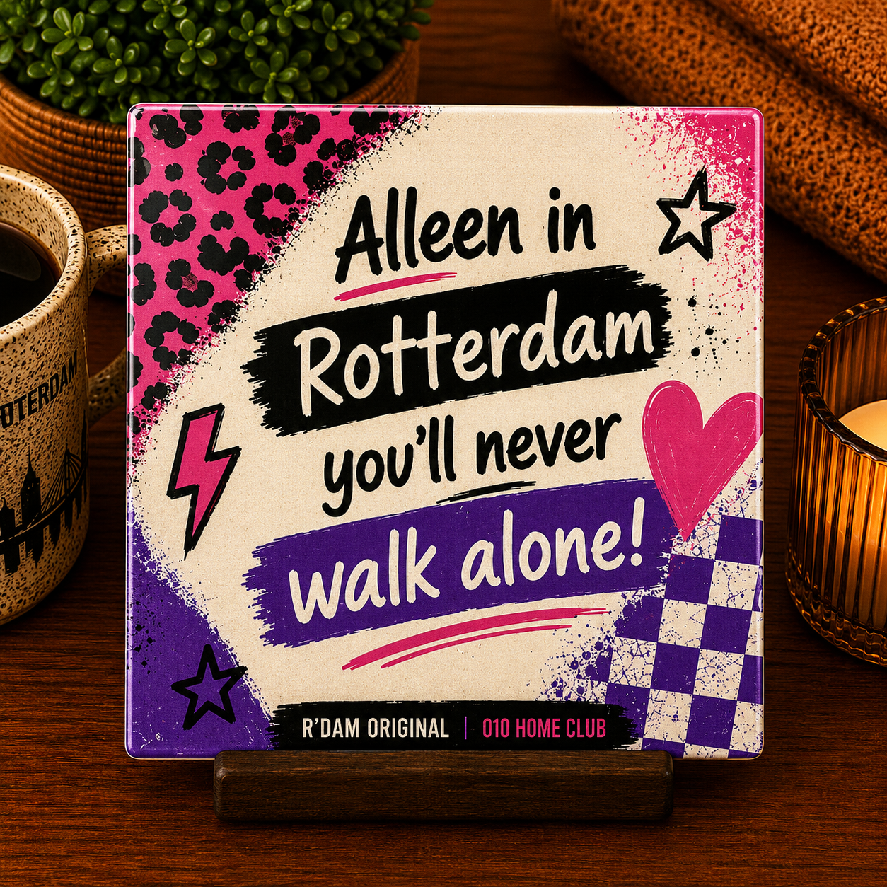 Keramisch 010 Home Club tegeltje met tekst Alleen in Rotterdam you’ll never walk alone