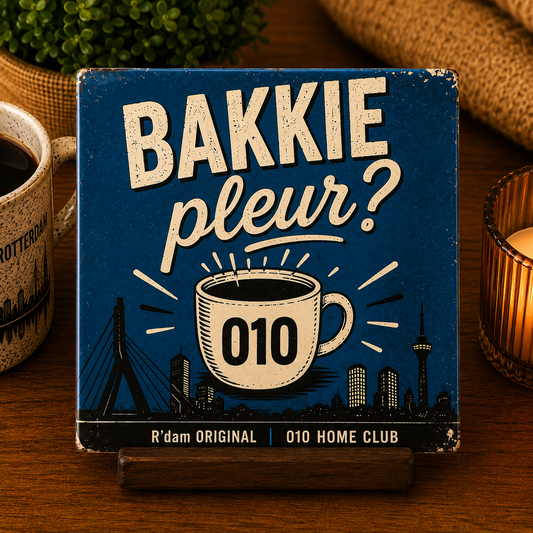 Keramisch 010 Home Club tegeltje met tekst Bakkie pleur en 010 koffiekop