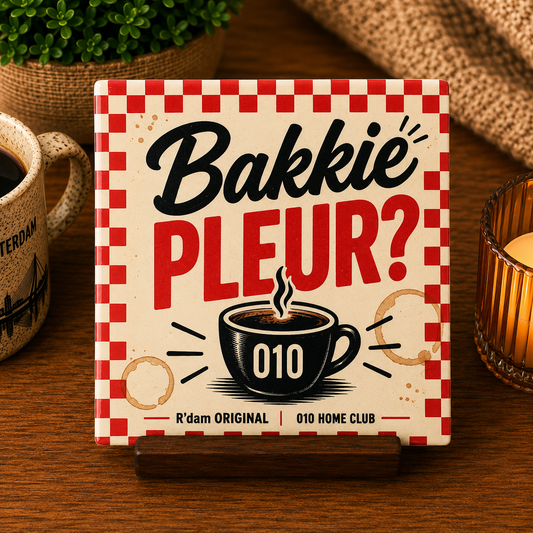 Keramisch 010 Home Club tegeltje met tekst Bakkie pleur en 010 koffiekop