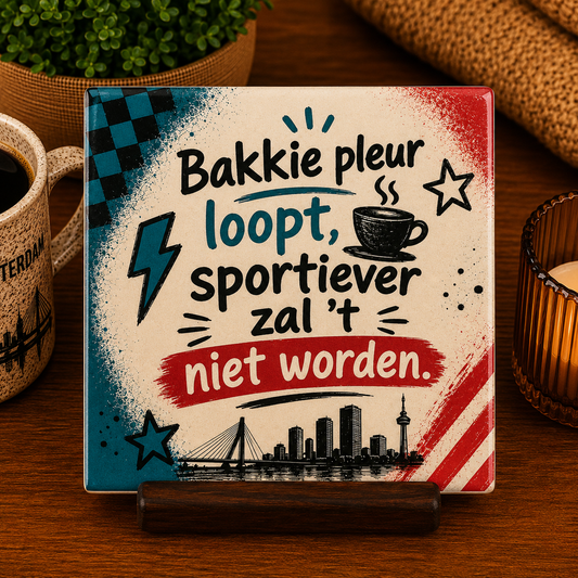 Keramisch 010 Home Club tegeltje met tekst Bakkie pleur loopt sportiever zal het niet worden