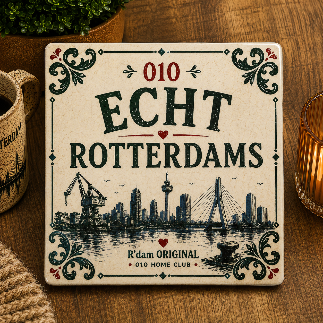 Keramisch 010 Home Club tegeltje met tekst Echt Rotterdams