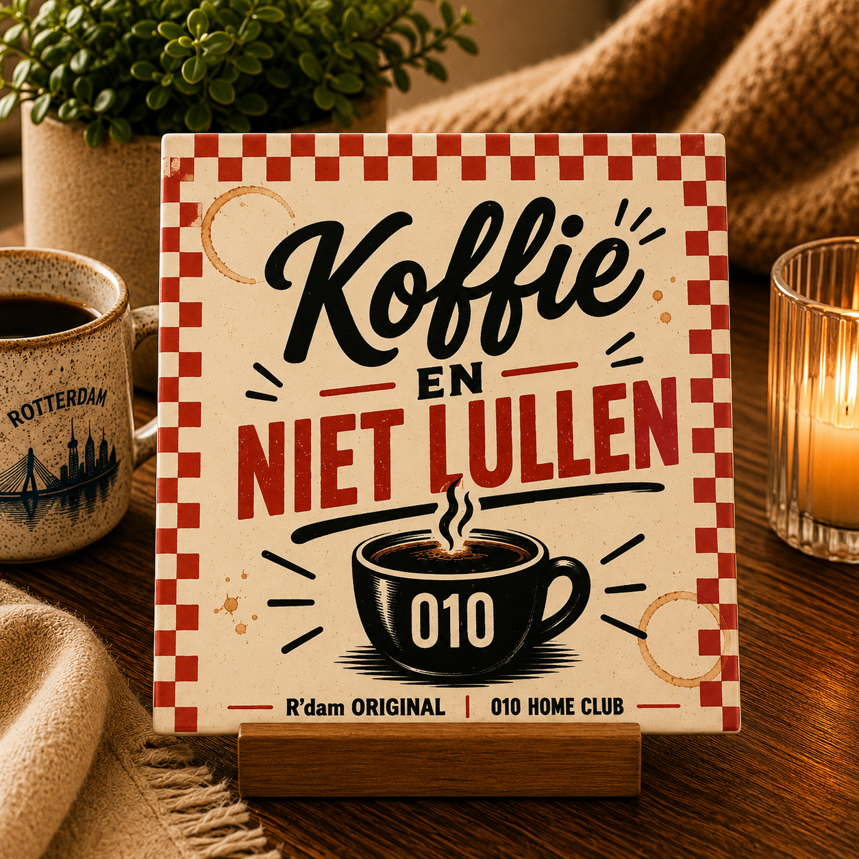 Keramisch 010 Home Club tegeltje met tekst Koffie en niet lullen