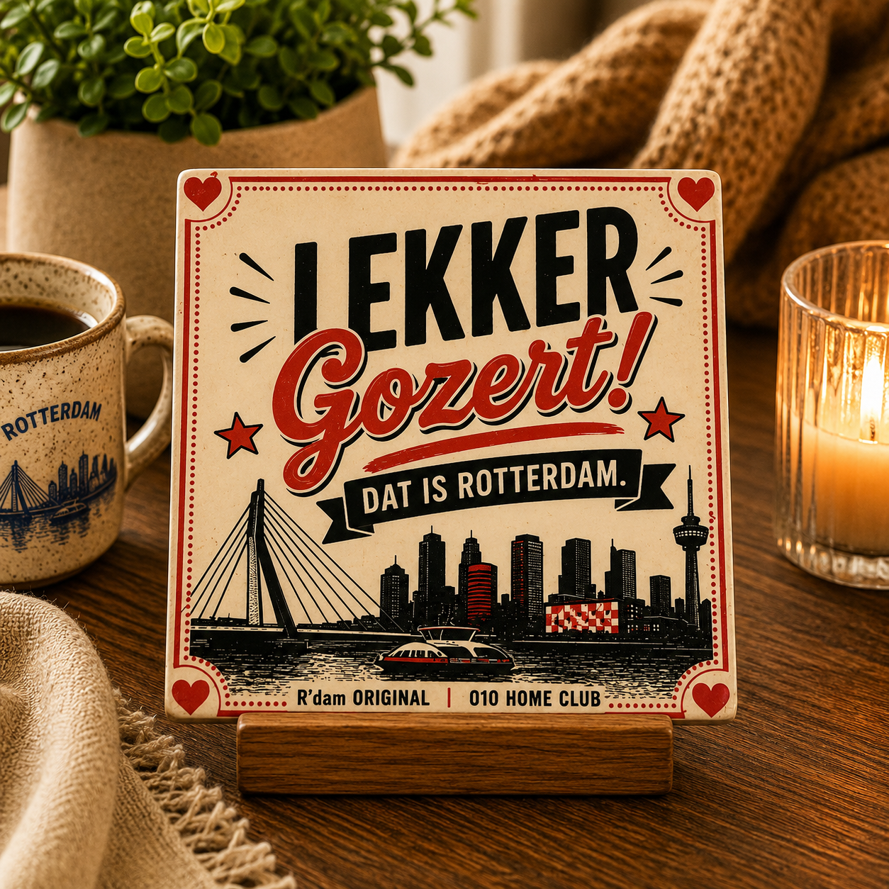 Keramisch 010 Home Club tegeltje met tekst Lekker Gozert Dat is Rotterdam