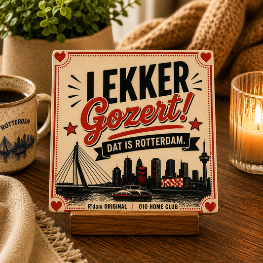 Keramisch 010 Home Club tegeltje met tekst Lekker Gozert Dat is Rotterdam