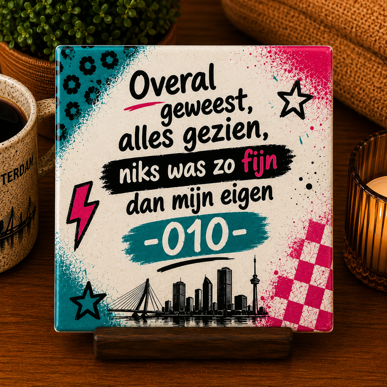 Keramisch 010 Home Club tegeltje met tekst Mijn eigen 010