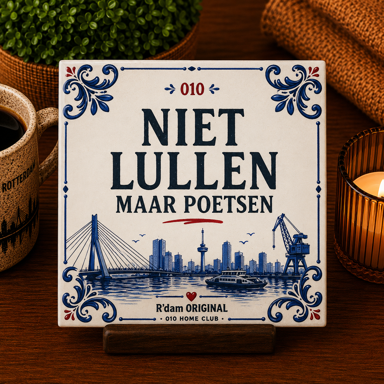 Keramisch 010 Home Club tegeltje met tekst Niet lullen maar poetsen