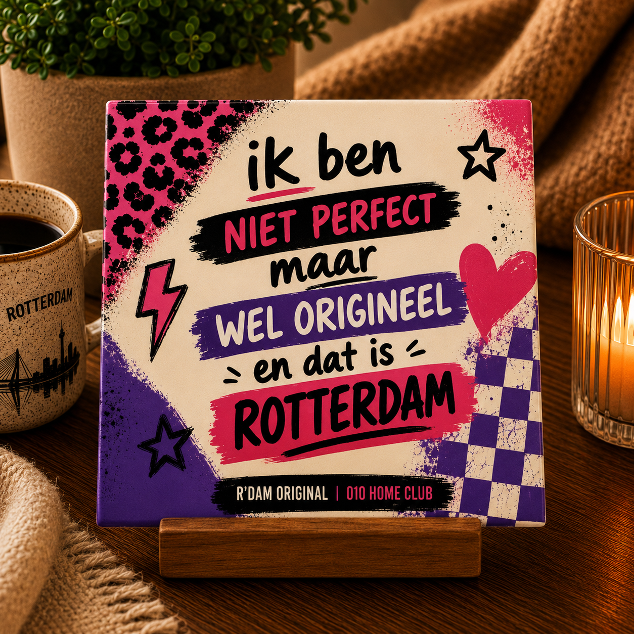 Keramisch 010 Home Club tegeltje met tekst Niet perfect maar wel origineel