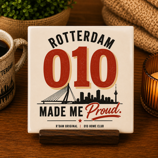 Keramisch 010 Home Club tegeltje met tekst Rotterdam 010 made me proud