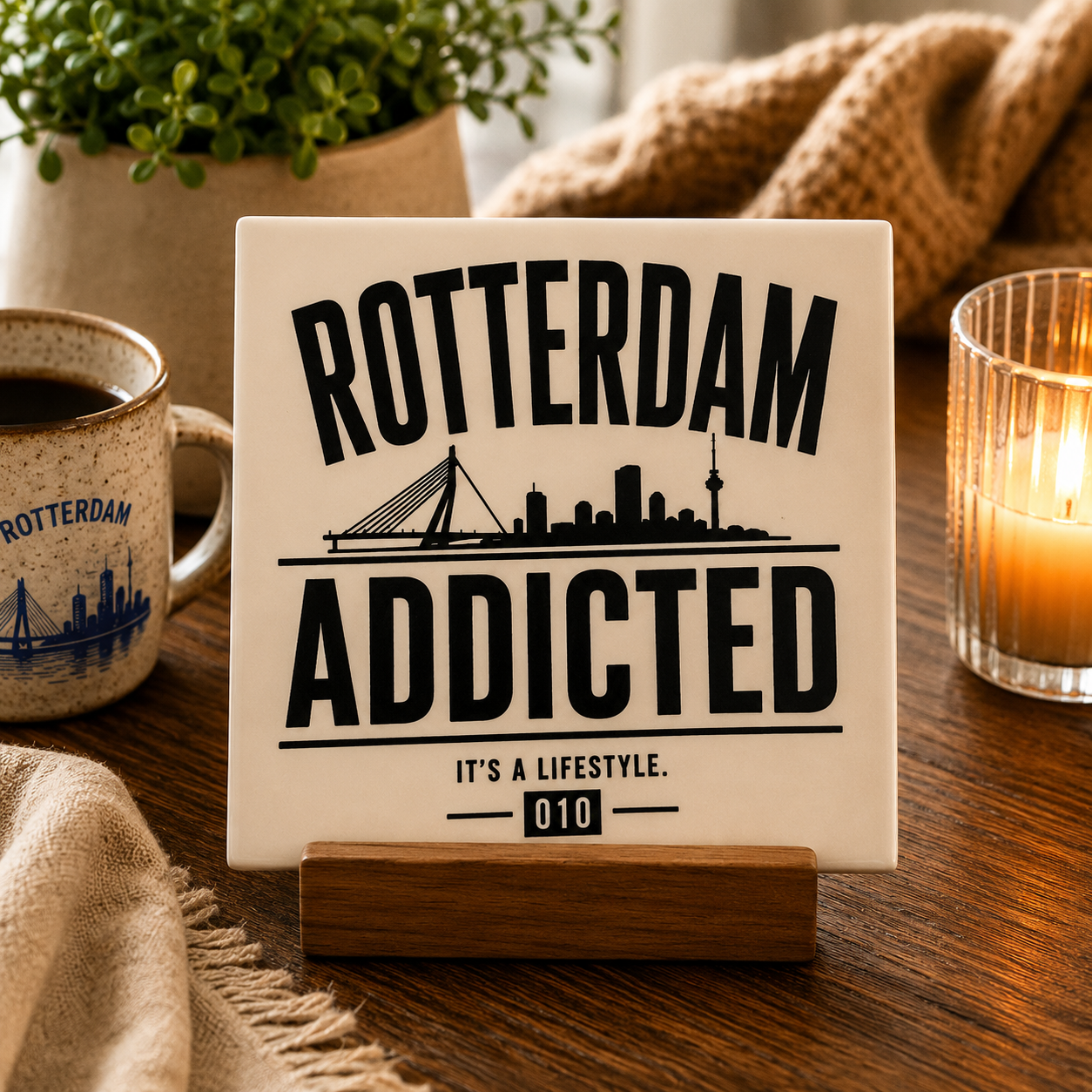 Keramisch 010 Home Club tegeltje met tekst Rotterdam Addicted