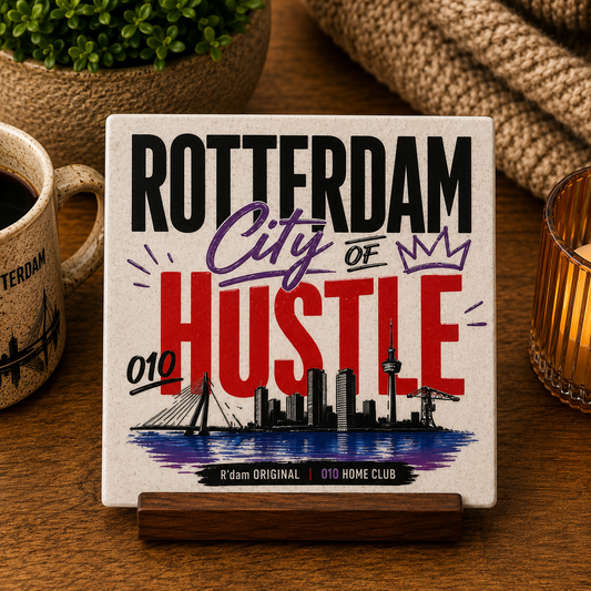 Keramisch 010 Home Club tegeltje met tekst Rotterdam City of Hustle