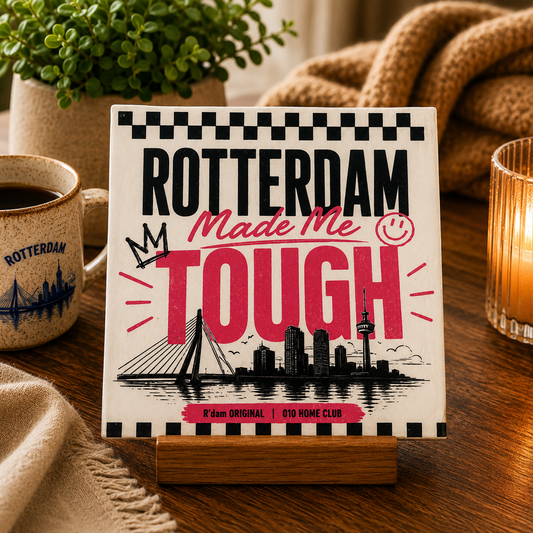 Keramisch 010 Home Club tegeltje met tekst Rotterdam Made Me Tough