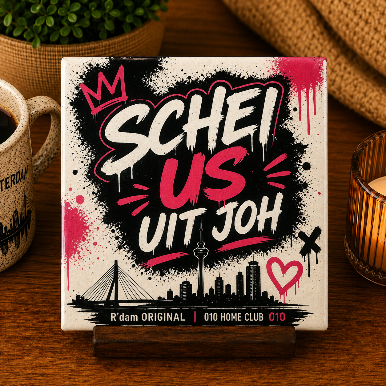  Keramisch 010 Home Club tegeltje met tekst Schei us uit joh