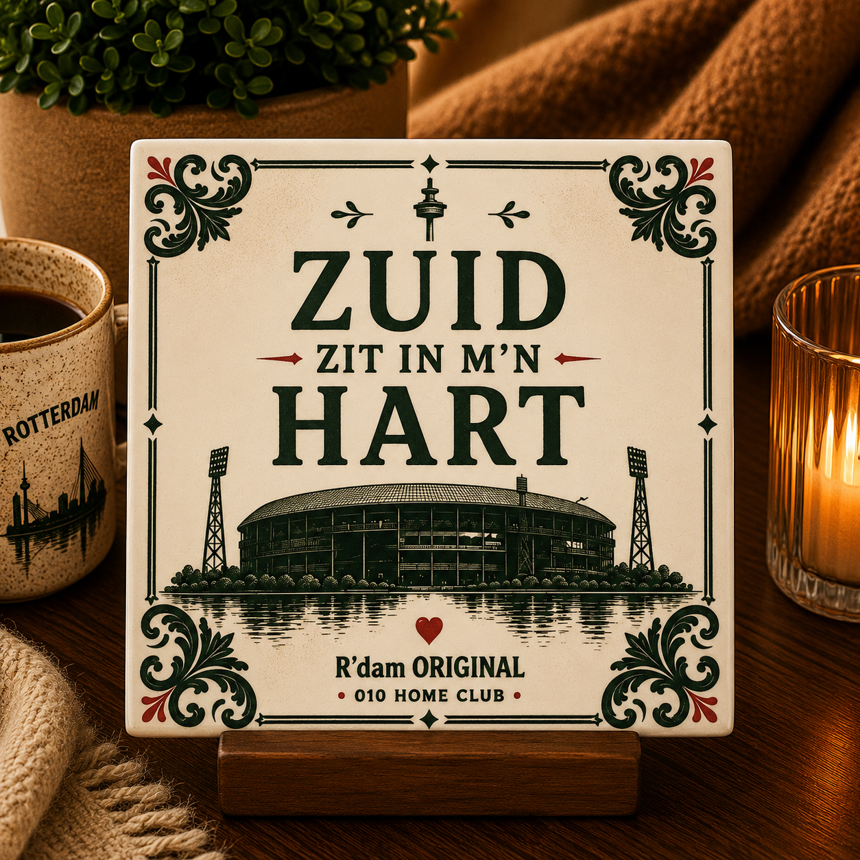 Keramisch 010 Home Club tegeltje met tekst Zuid zit in m’n hart