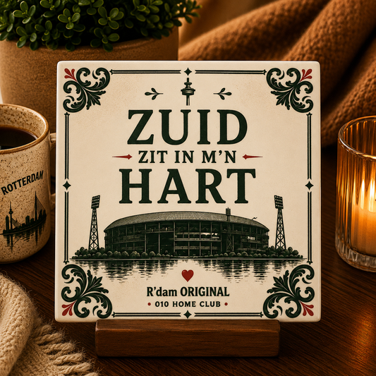 Keramisch 010 Home Club tegeltje met tekst Zuid zit in m’n hart