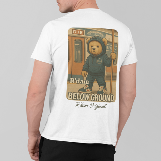 R’dam Below Ground t-shirt wit met metro teddy – R’dam ORIGINAL