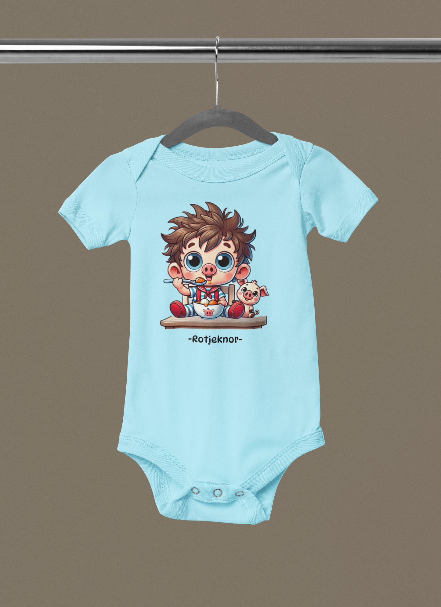  Rotjeknor-rompertje: Rotjeknor aan het eten! blauw