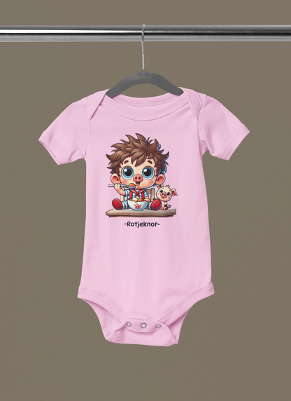  Rotjeknor-rompertje: Rotjeknor aan het eten! roze