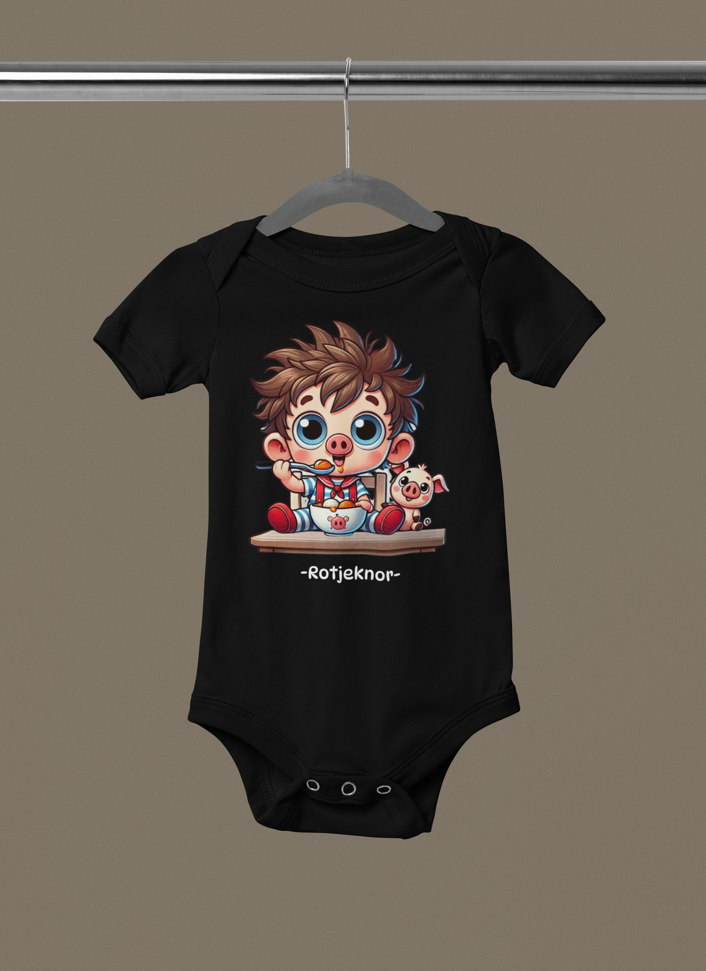  Rotjeknor-rompertje: Rotjeknor aan het eten! zwart