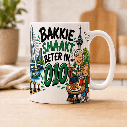 Witte 11 oz mok Bakkie smaakt beter in 010 van R'dam ORIGINAL