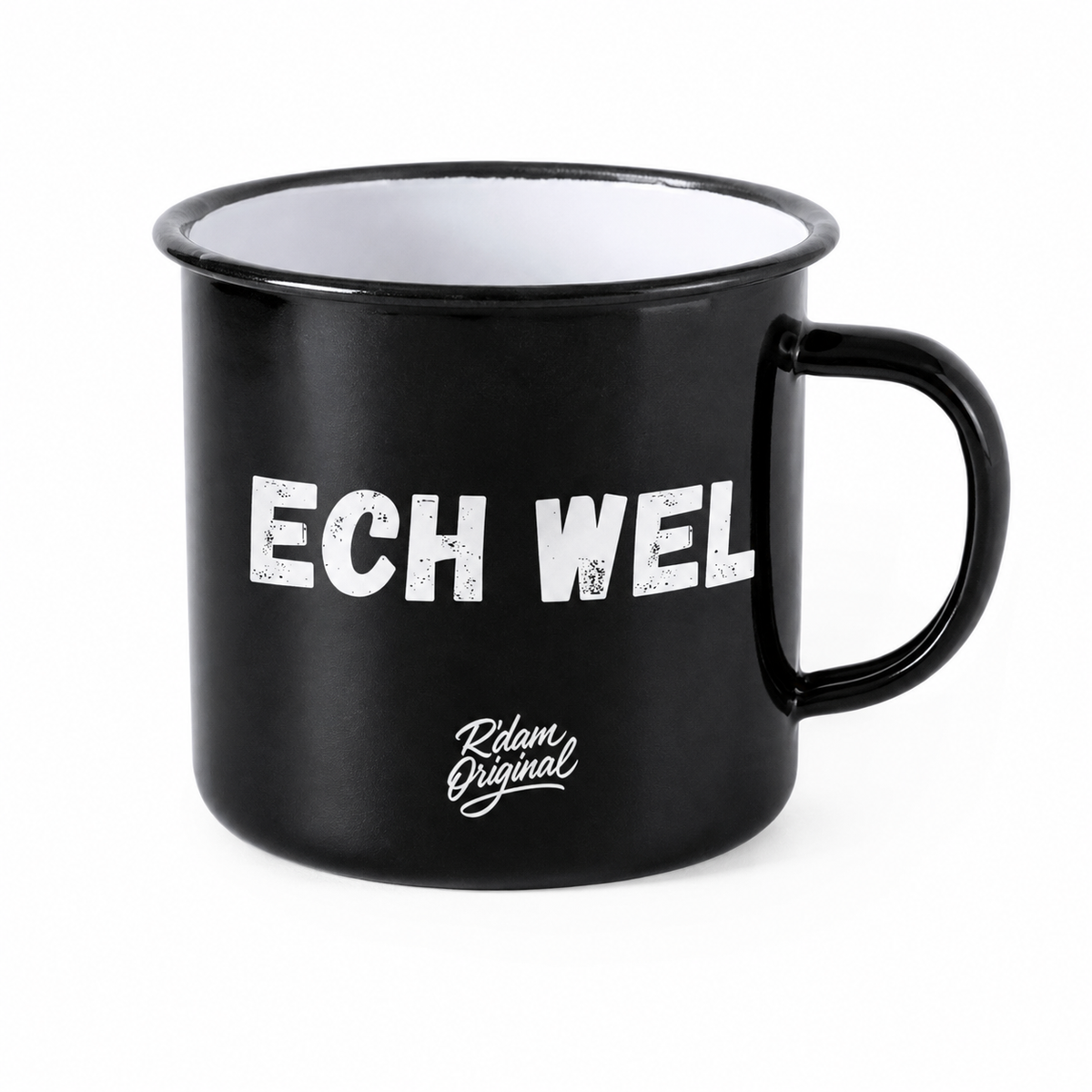 Zwarte R’dam ORIGINAL mok met witte tekst Ech Wel