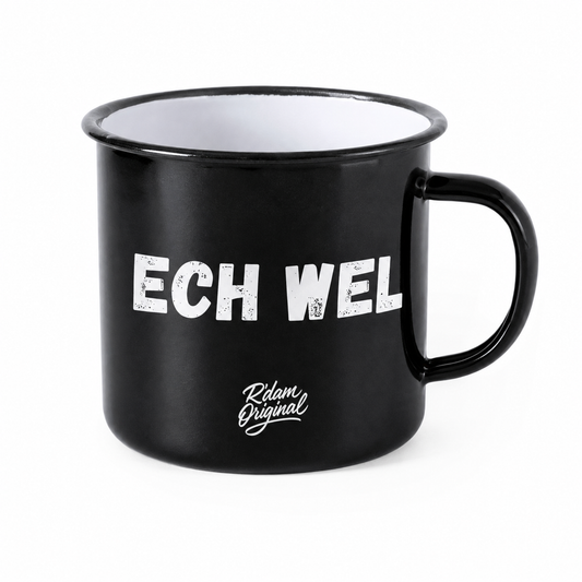 Zwarte R’dam ORIGINAL mok met witte tekst Ech Wel