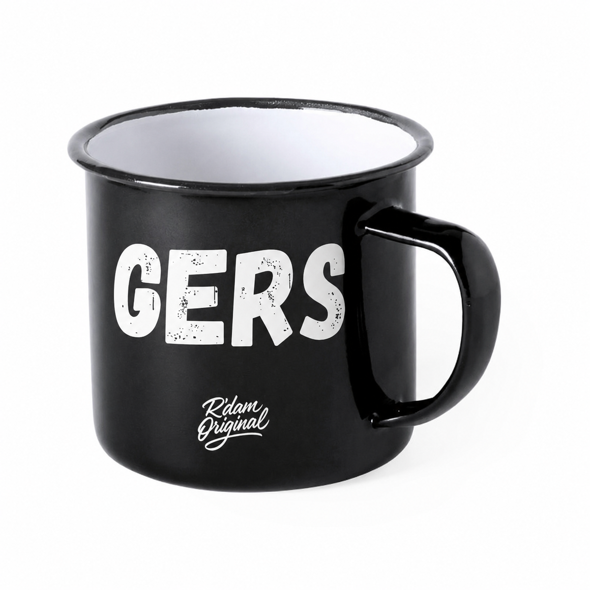 Zwarte R’dam ORIGINAL mok met witte tekst Gers