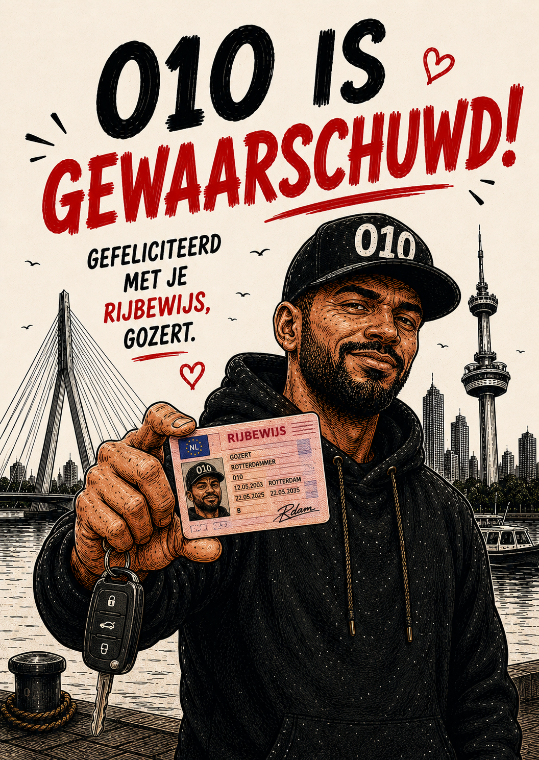 010 is gewaarschuwd Rotterdamse rijbewijs felicitatiekaart