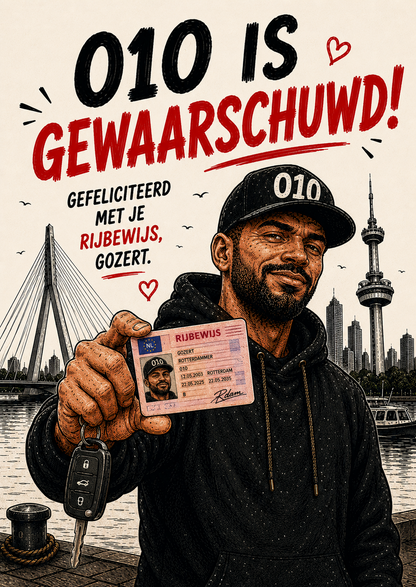 010 is gewaarschuwd Rotterdamse rijbewijs felicitatiekaart
