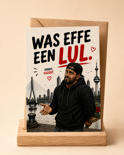 Mockup Was effe een lul Gozert Club sorrykaart