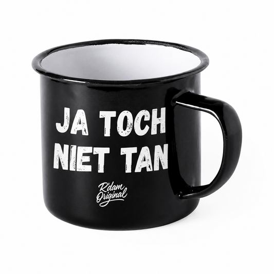 Zwarte R’dam ORIGINAL mok met witte tekst Ja Toch Niet Tan