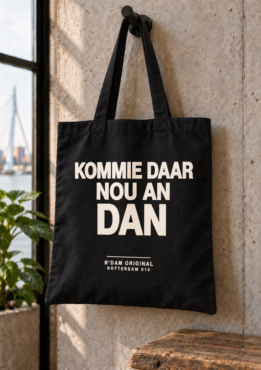 Linnen tassie Kommie daar nou an dan - zwart
