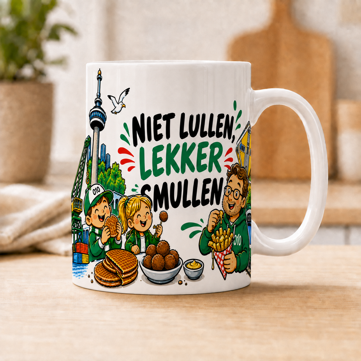 Witte 11 oz mok Niet lullen lekker smullen van R'dam ORIGINAL
